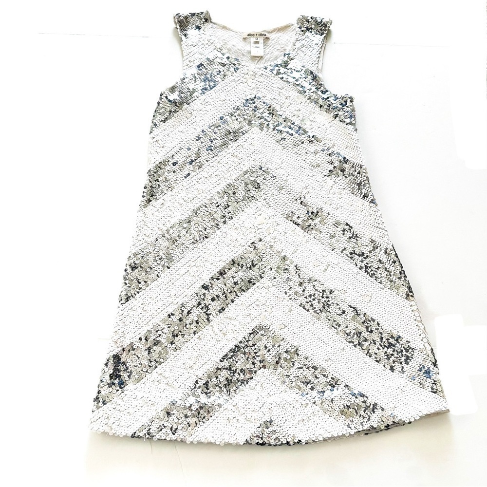 Alice + Olivia Sequin Silver & White A-Line Dress M